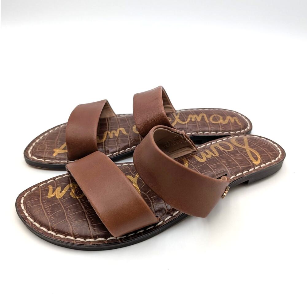 Sam Edelman Gala Double Strap Sandals Women's Rich Cognac Leather Size US7M EU37